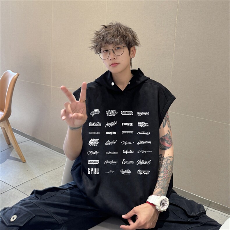 麂皮绒连帽背心坎肩男T恤美式港风JLB419-P30控48,男装背心/马甲,电商B370