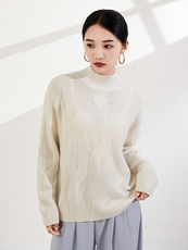 2025年秋季新款麻花纹针织上衣休闲时尚修身，女装针织衫/毛衣，奢优羊绒