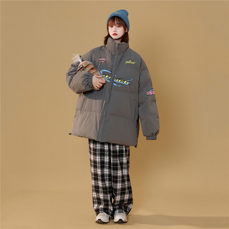 中性风22冬季设计感时尚潮流印花保暖厚款立领棉衣MY7024P85控118,男装棉衣,A247A