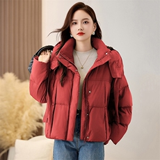 连帽飘带短款羽绒服女2024冬季新款加厚小个子90白鸭绒面包服外套，女装羽绒服，衣之秀