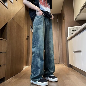 竹节闪电纹牛仔裤男款美式高街微喇提裆版型裤子直筒裤 N7271图片
