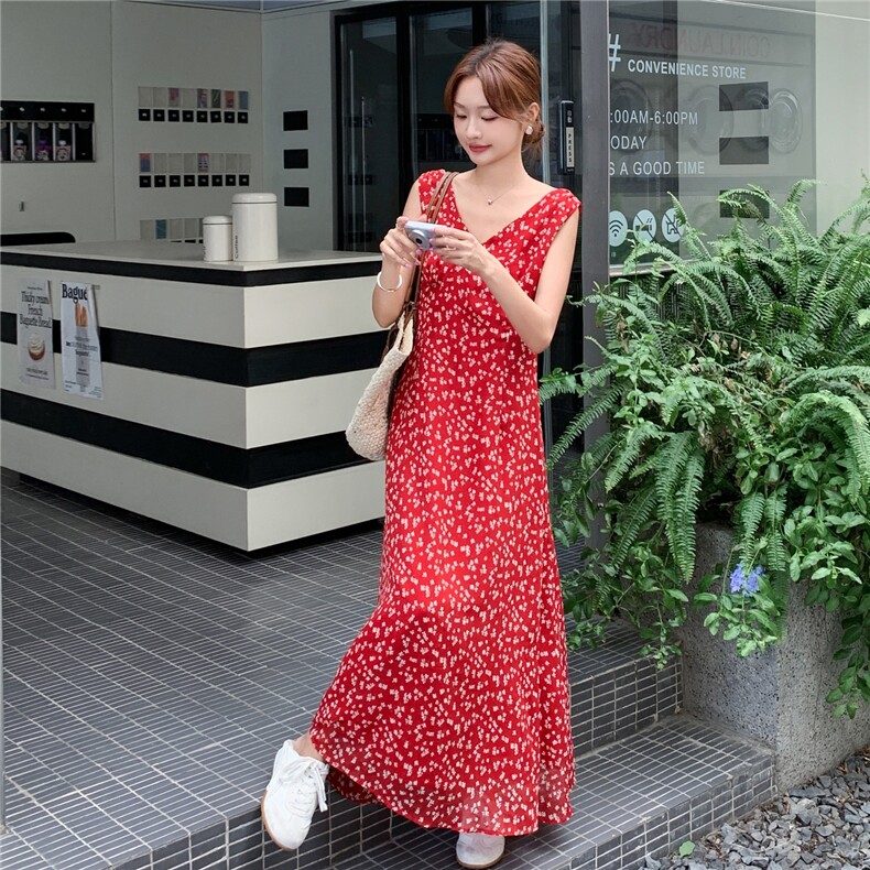 2C216-2073-P115-K168夏季雪纺小花连衣裙女装女士精品红连衣裙,女装连衣裙,2C216