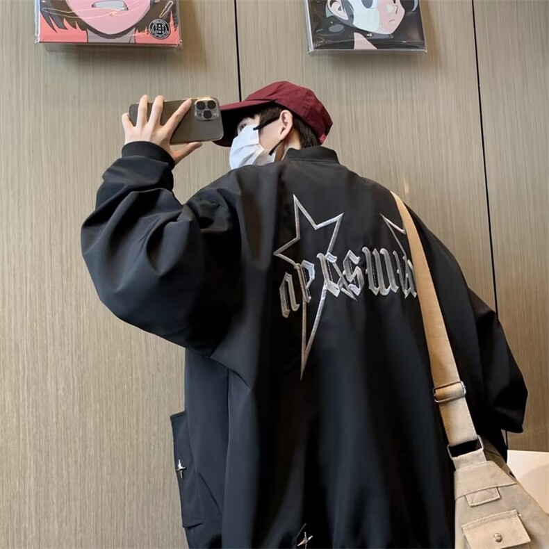 美式刺绣飞行员夹克棒球服男春秋季港风潮牌宽松百搭情侣外套,男装夹克,星座716-2
