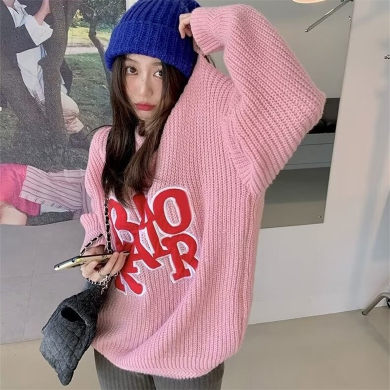 MY5026-P30印花原宿女毛衣潮流街头日系慵懒时尚套头长袖,男装针织衫/毛衣,电商B323A