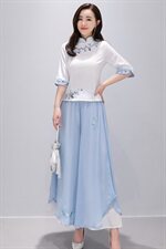 民族风女套装2024夏季新款复古中国风刺绣改良旗袍汉服裙裤两件套，女装套装/套裙，芷墨服饰