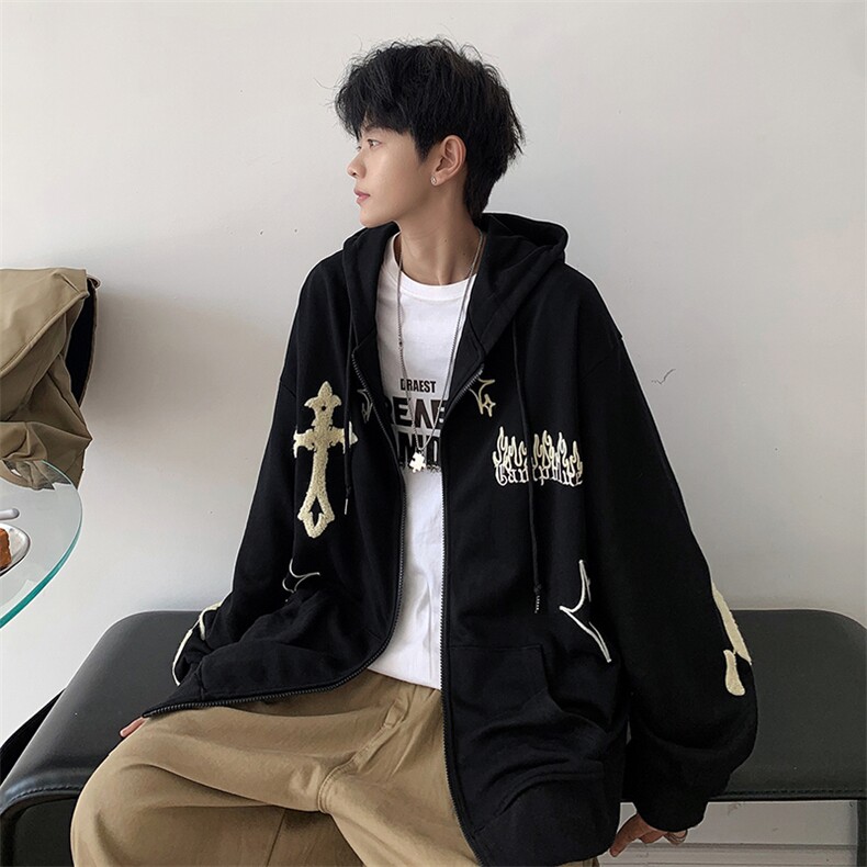 WY95-P38毛巾绣开衫卫衣外套,男装卫衣,星座1501-1