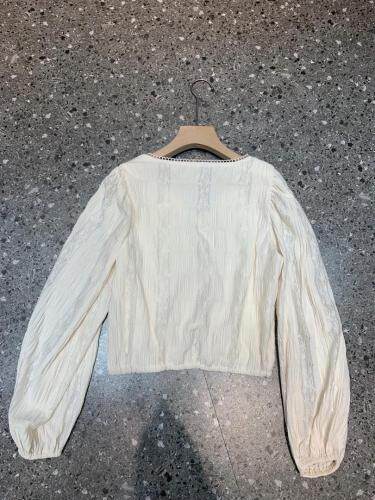 2021年秋季新品欧货Ａ领蕾丝边褶皱温柔长袖小衫，其它，L·H·X