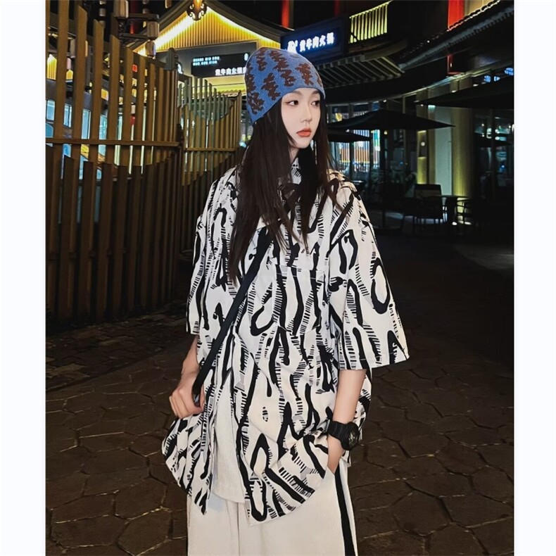 衬衫男士短袖韩版潮痞子帅气百搭印花2024夏季ins外套CY844-P29图片