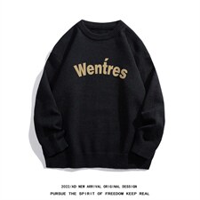 白底22秋冬新款字母印花保暖圆领套头毛衣M1053P50控68，男装针织衫/毛衣，电商A247-1