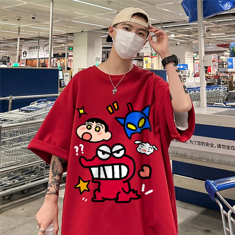 港风新款夏季时尚百搭圆领宽松卡通印花纯棉短袖T恤T61113P30控48图片
