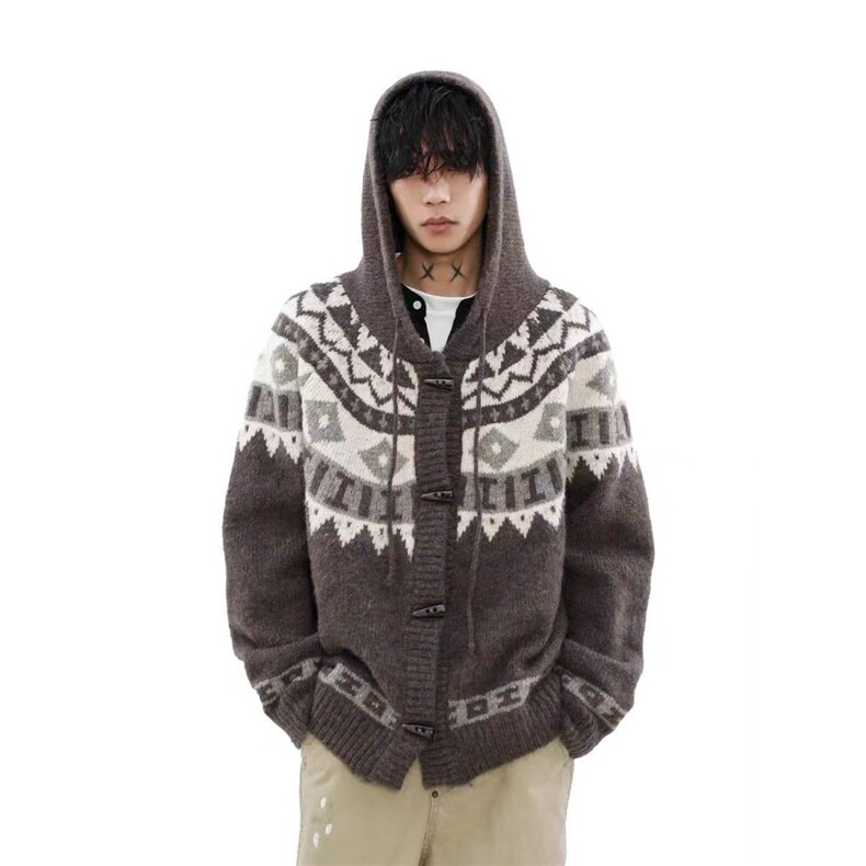 MC16情侣新款加厚复古针织衫开衫连帽毛衣,男装针织衫/毛衣,星座308A-1（原309B-1）