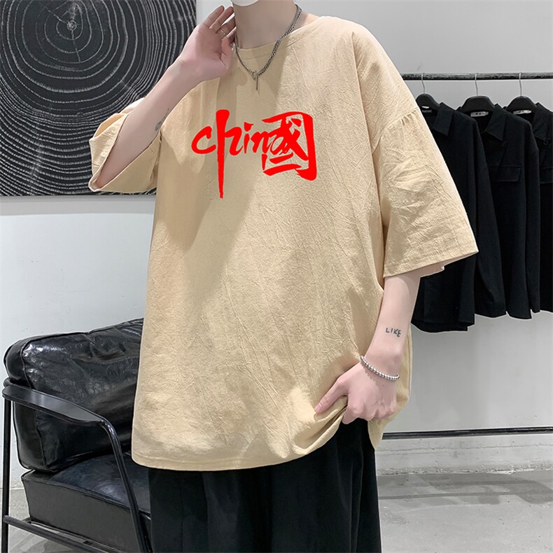 YT26199-P30亚短袖t恤男大码五分袖男宽松七分袖港风模特,男装T恤,电商A040