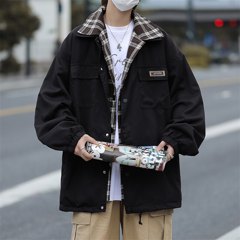 高品质秋款男夹克假两件格子条纹拼接冲锋衣休闲外套JK321P65,男装夹克,星座1013-1