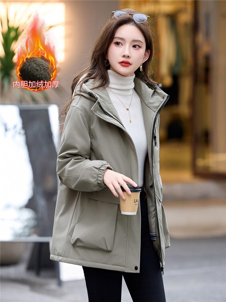 现货2025年冬季连帽加绒加厚女派克服冲锋衣,女装派克服,木橙西子