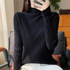 秋冬新款立体浮雕半高领毛衫女时尚针织打底衫毛衣内搭，女装针织衫/毛衣，源达羊绒