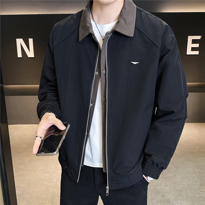 2026新款春季假两件男士外套拼接翻领夹克上衣服A313-26105-P105,男装夹克,电商A313