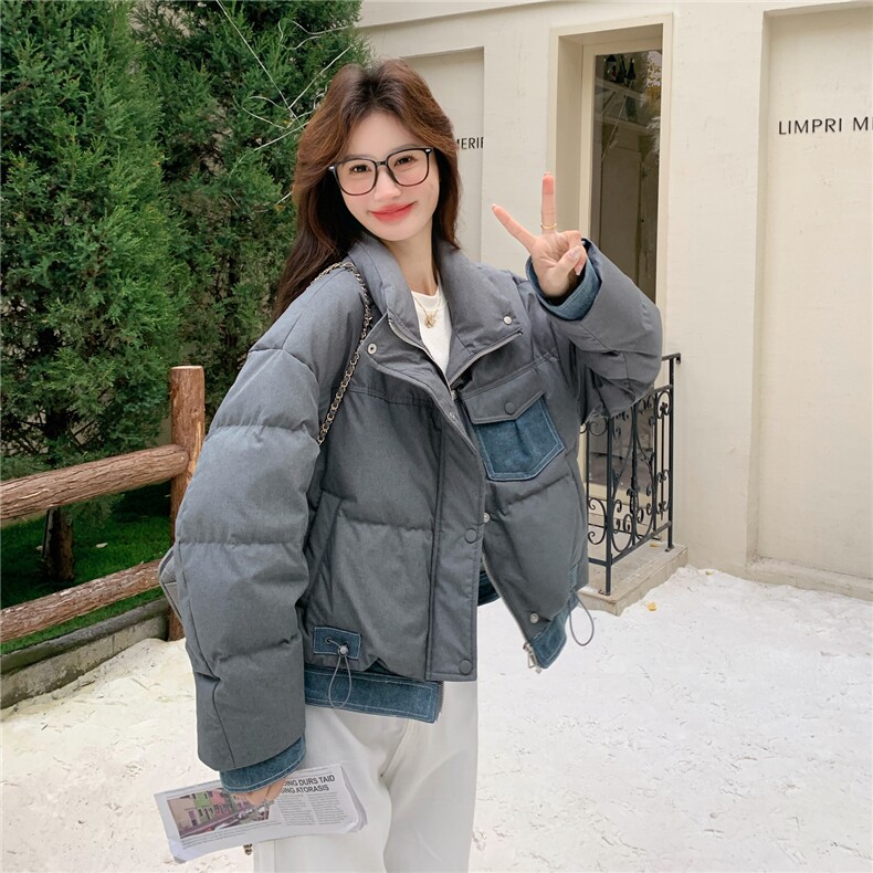 短款灰色羽绒服女2025冬季新款泡芙保暖巨好看面包服90白鸭绒外套,女装羽绒服,2C159