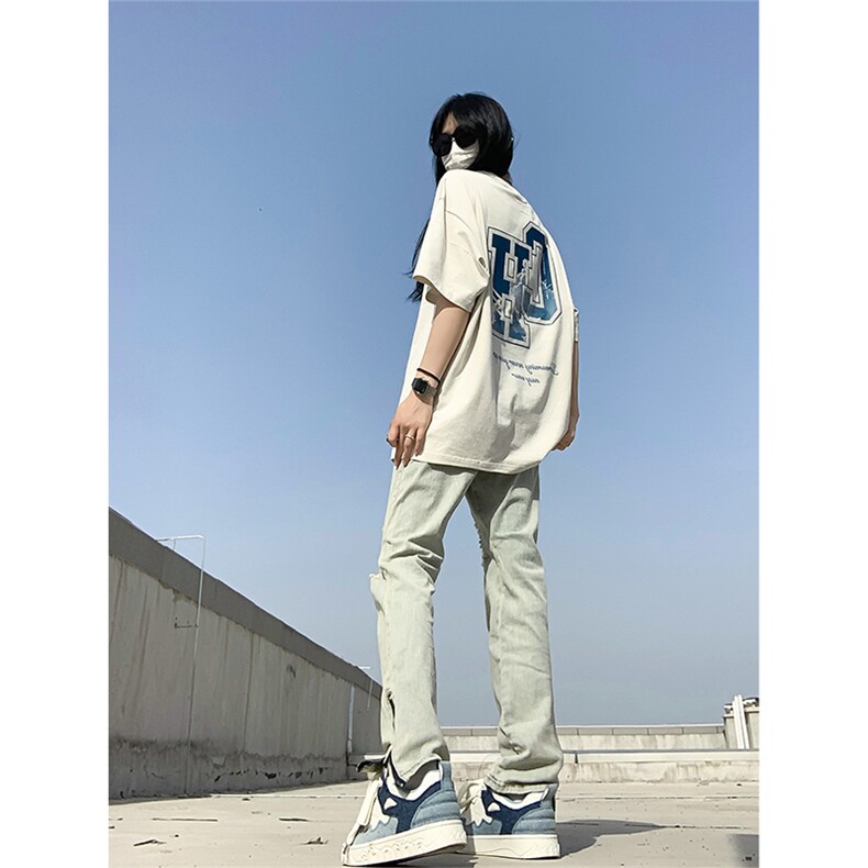 B221美式ins高街暗黑拉链小脚弹力破洞牛仔裤LK23060-P65控88,男装牛仔裤,电商B221