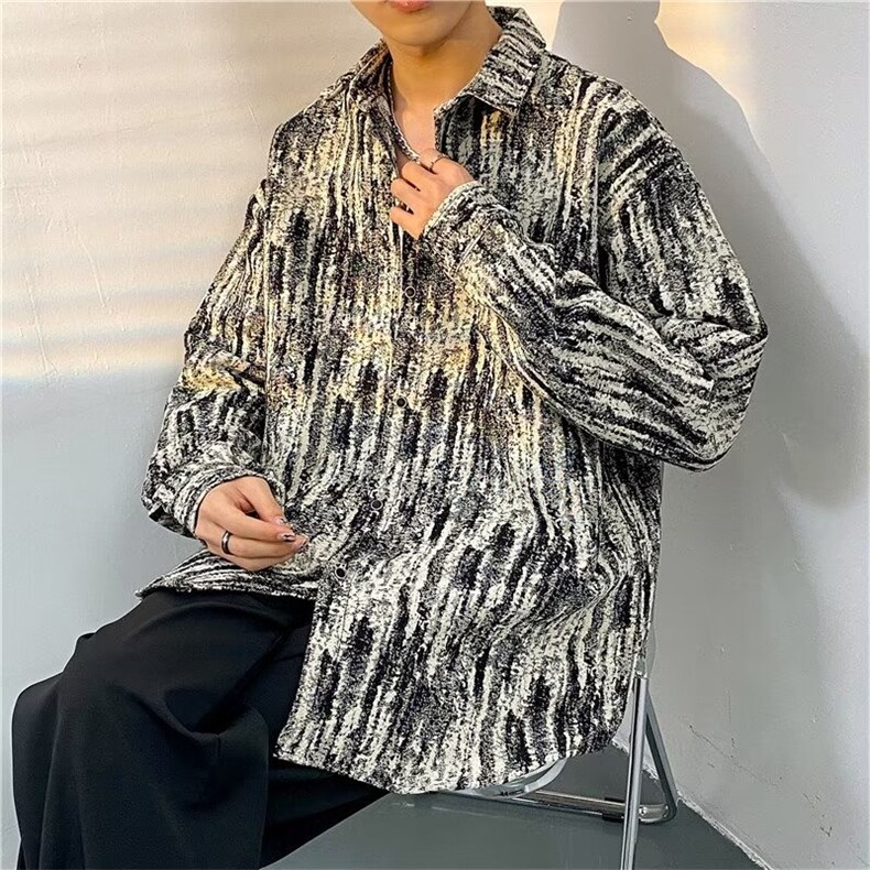 春秋季长袖衬衫男个性设计款日系条纹印花休闲衬衣外套潮TT02/P55,男装衬衫,星座506