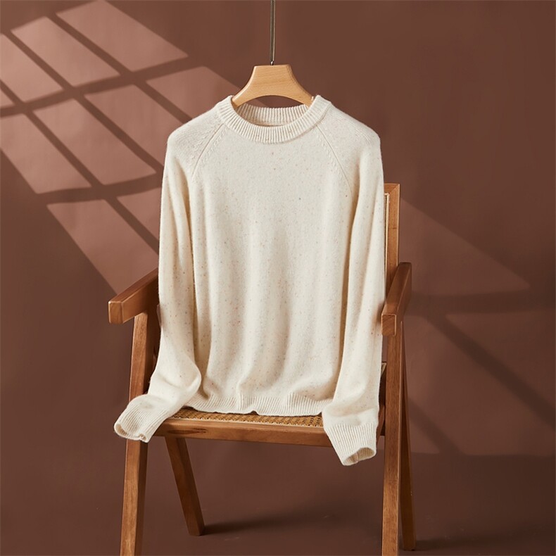 2025简约百搭圆领插肩点子纱针织衫，女装针织衫/毛衣，朵沐纯羊绒