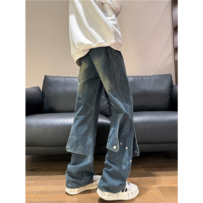 美式复古蓝色排扣牛仔裤设计感纽扣XZ603-K805-P60控78,男装牛仔裤,星座603