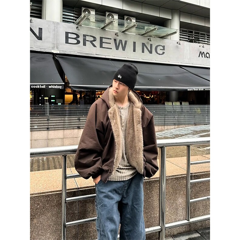 两面穿现货重磅短款座山雕棉衣男女双面穿毛毛绒棉服加厚外套,男装棉衣,电商A486