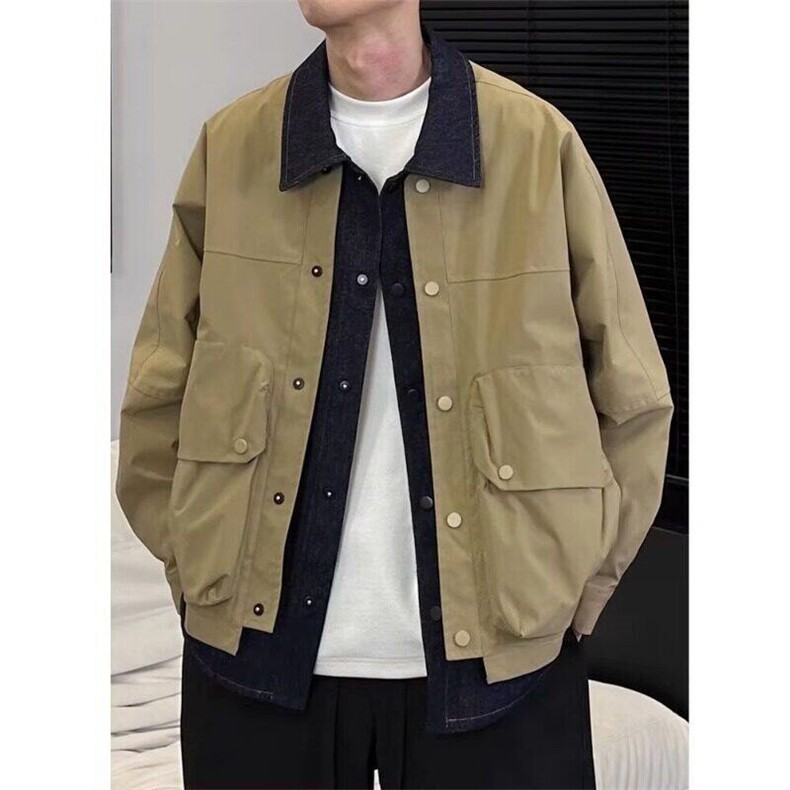 美式拼接假两件夹克休闲百搭翻领外套高级感男宽松外套LJ2522-p75,男装夹克,星座1008