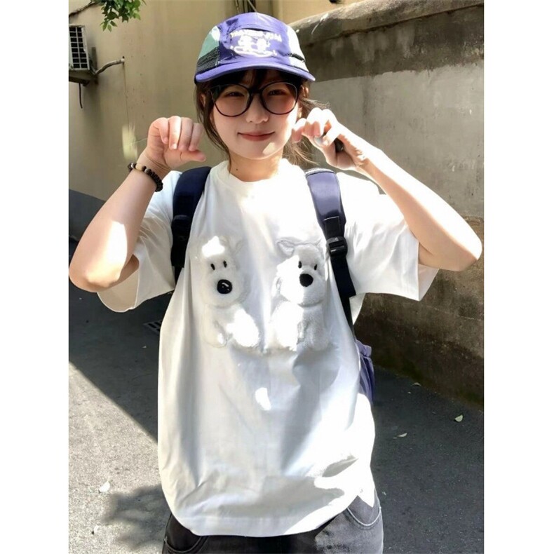 H0433-p35毛巾绣+贴标大短袖t恤女夏季半袖宽松别致上衣，男装T恤，星座617A-2