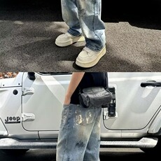 美式潮牌做旧扎染牛仔裤男款夏季欧美高街痞帅设计感直筒阔腿长裤，男装牛仔裤，星座506A