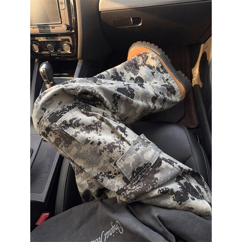 B221 美式ins高街暗黑宽松直筒工装迷彩牛仔裤LK25465-特P50控88图片