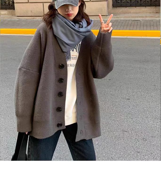 开衫女V领纯色秋冬新款百搭外套毛衣针织上衣,女装羊毛衫,恒恩羊绒