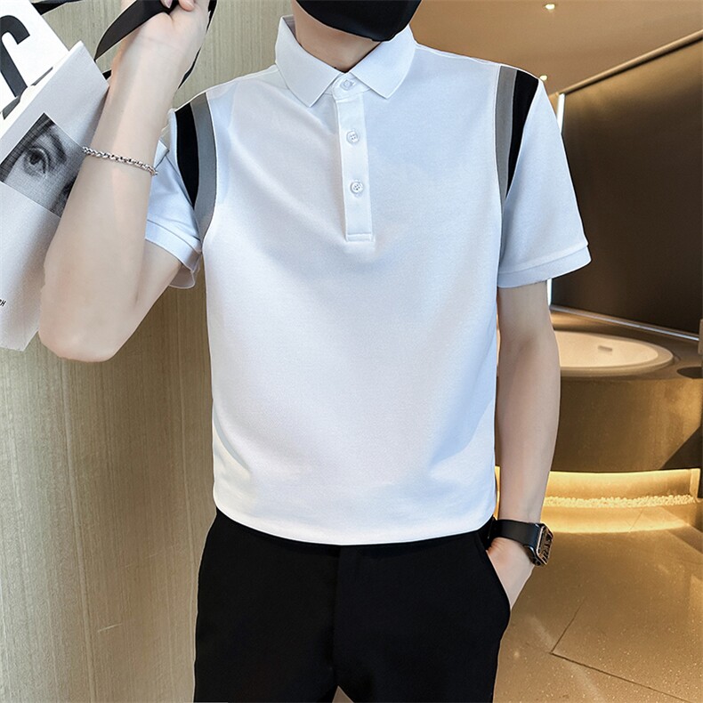 2023高品质拼接撞色夏季短袖翻领Polo衫短袖T恤T0258-P55,男装T恤,电商D342