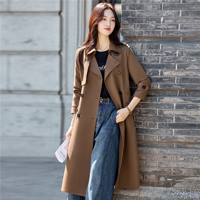 咖色高级感中长款风衣外套女2025春秋新款气质显瘦英伦风大衣,女装风衣,姿衣坊
