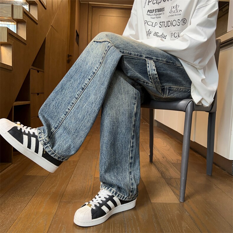解构工装牛仔裤男款款阔腿直筒美式高街青少年痞帅长裤J8093-P50,男装牛仔裤,星座509
