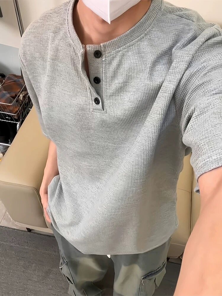 XZ809A/HFDX01/特P14华夫格亨利领短袖T恤,男装T恤,星座809A(原222-1)