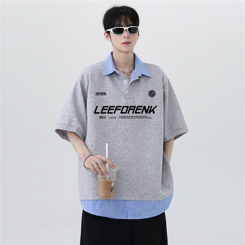撞色条纹拼接百搭舒适假两件POLO衫潮牌学院风休闲T恤T315-P48,男装Polo衫,电商C307