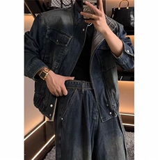 复古水洗做旧工设计感假两件重磅高级感牛仔外套男女夹克JK8648，男装工装外套，星座516A