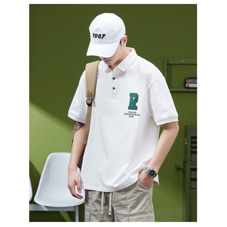 日系polo衫短袖翻领T恤男设计感小众宽松高级感痞帅体恤PL75P64,男装T恤,星座1013-5