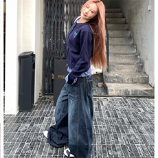 美式高级感弯刀牛仔裤男女水洗宽松阔腿直筒休闲长裤子NZB163，男装牛仔裤，星座516A