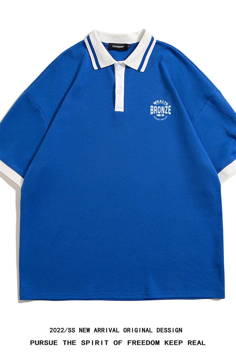 白底23夏季韩版时尚设计感拼接情侣短袖T恤POLO衫PL281P45控68,男装T恤,电商A247-1