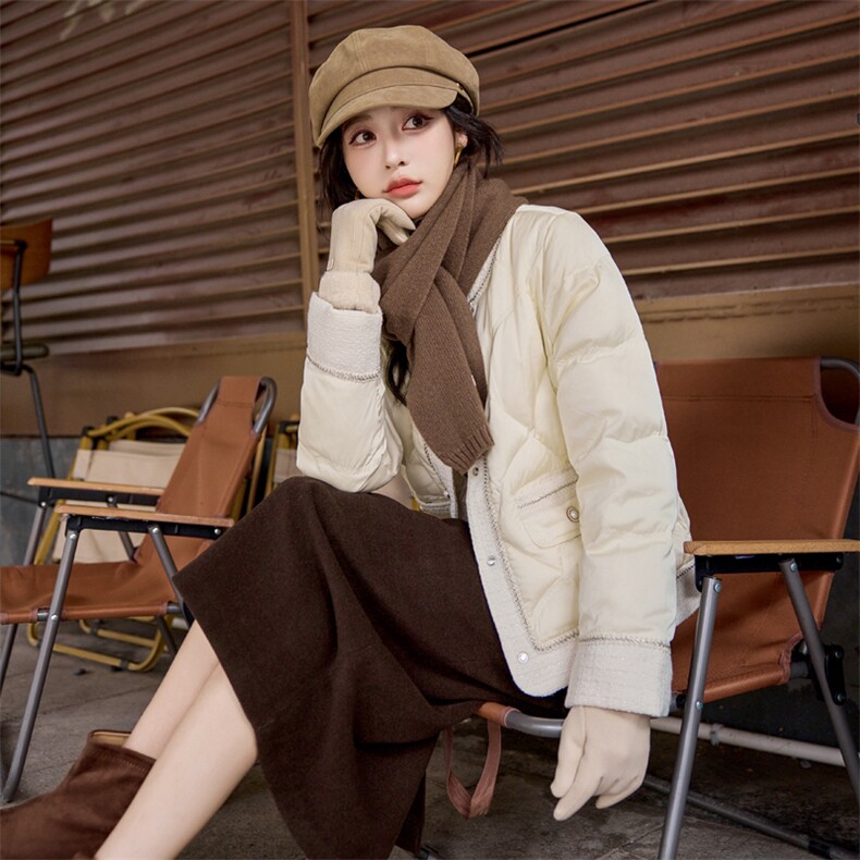 2025年冬季新款羽绒服经典圆领气质优雅鸭绒外套,女装羽绒服,1C080