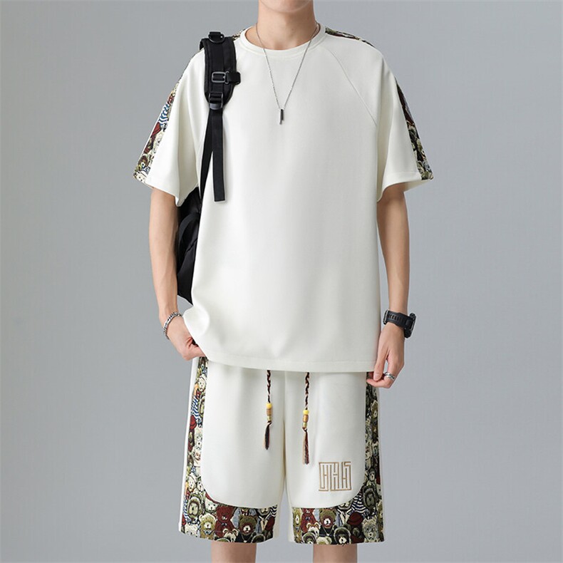休闲运动套装潮夏季小熊圆领T恤刺绣短裤两件套A266-TZ9908-P50,男装牛仔裤,电商A266