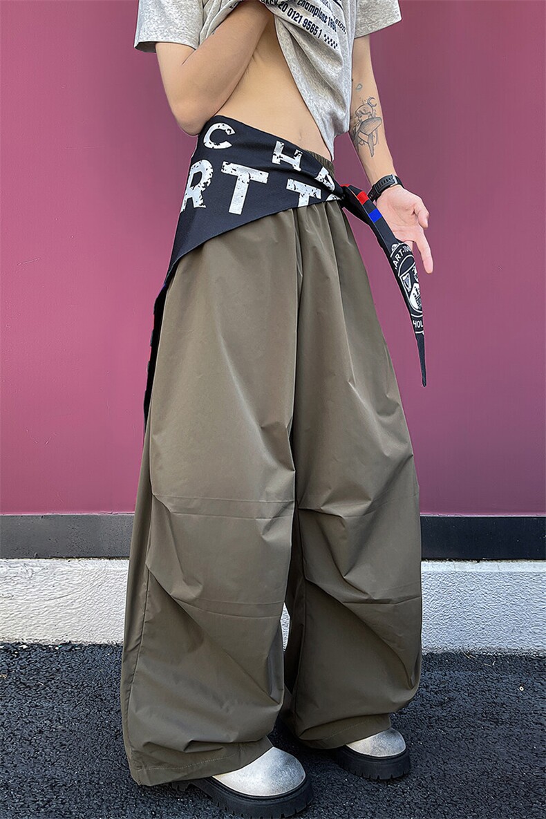 8XL-M美式复古撞色屁帘工装伞兵裤男褶皱设计感宽松阔腿裤P68,男装工装外套,电商D206-1
