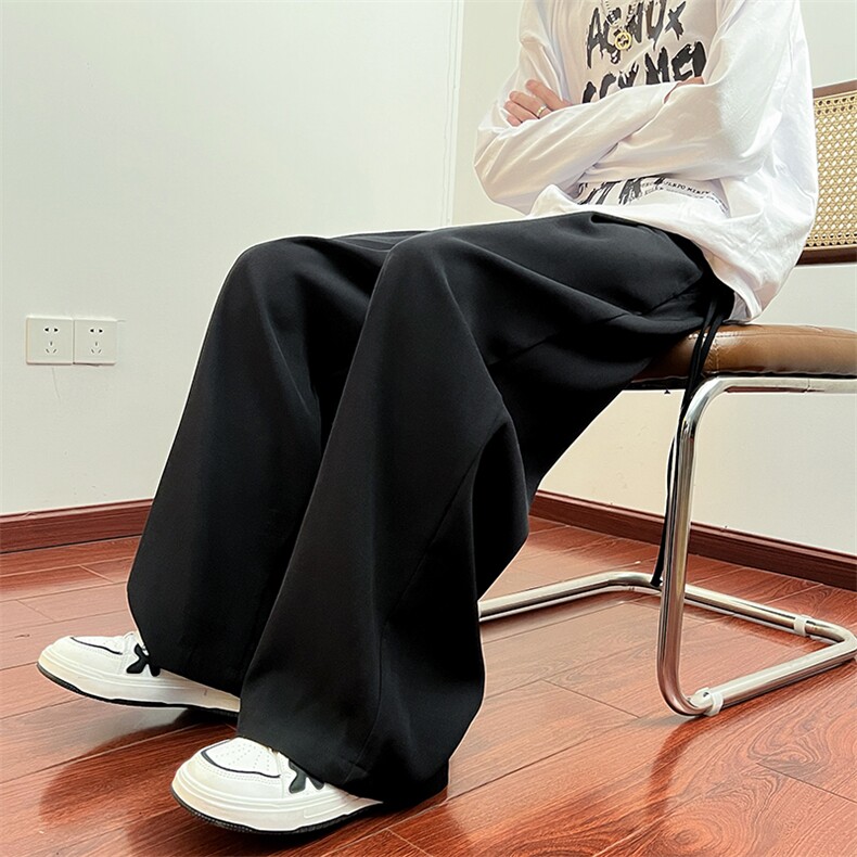 港风复古设计感绑带男女秋季高街小众直筒阔腿休闲西裤KC881P43,男装休闲裤,星座1116-2