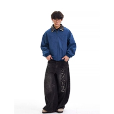 春秋韩版时髦cleanfit复古领拼接翻领短款夹克男士宽松工装风外套，男装夹克，星座1210-1