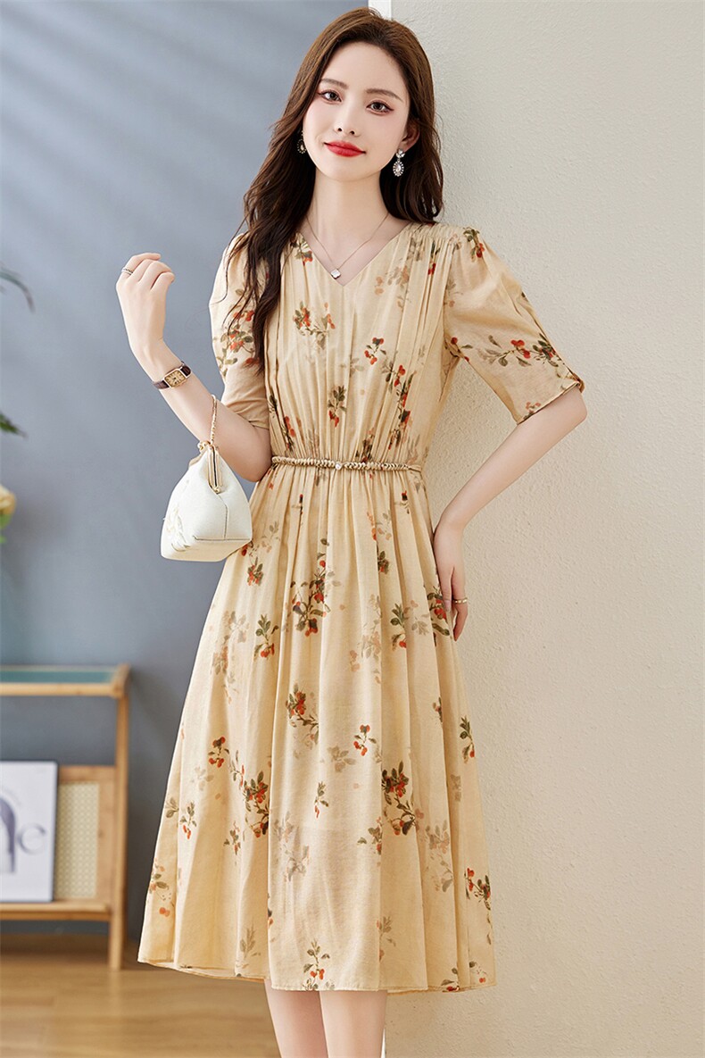 《现货新品》子母条气质舒适印花连衣裙,女装连衣裙,魅丽静蓝