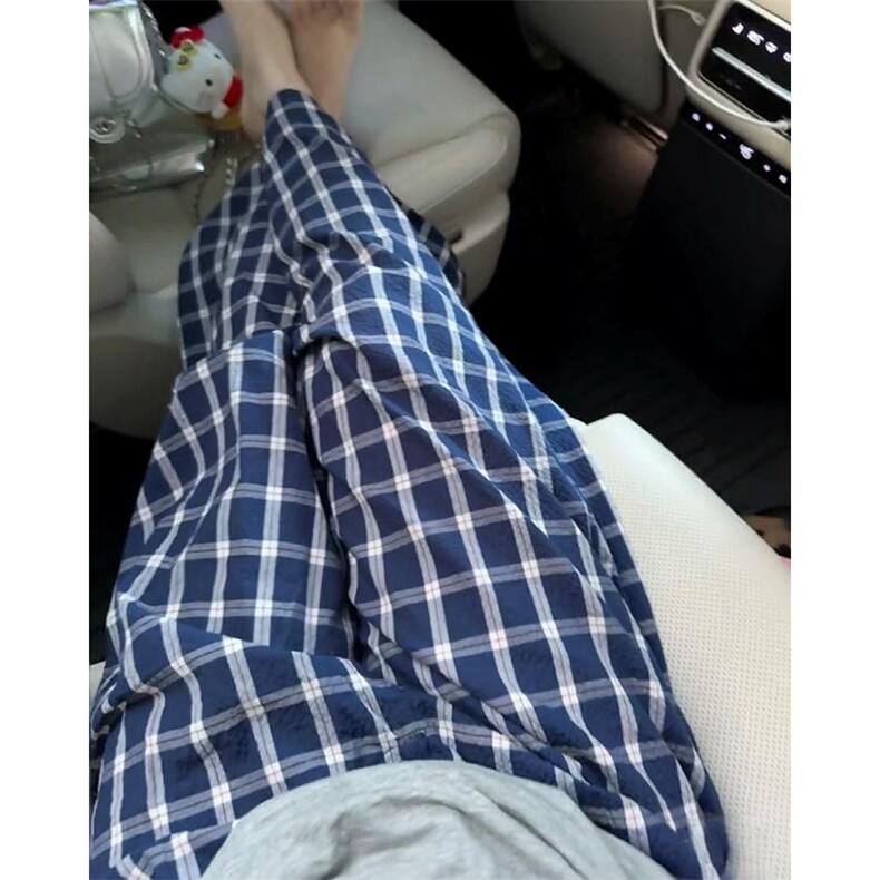 美式高街潮牌男女泡泡格子休闲裤直筒宽松慵懒显瘦阔腿休闲长裤子,男装休闲裤,电商A486