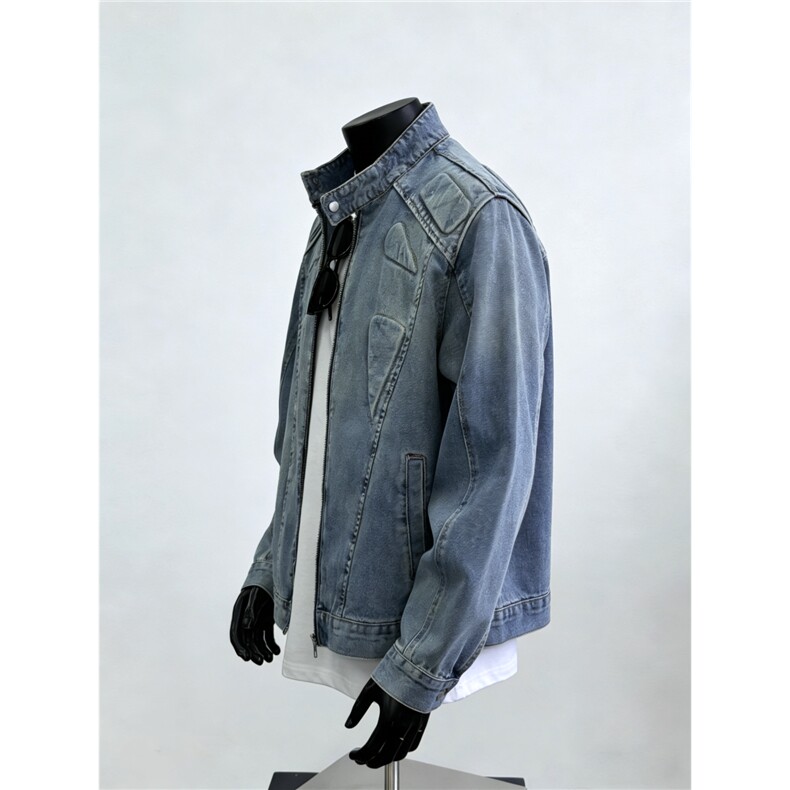 JK8959-P78春秋立体垫肩水洗黑灰色牛仔外套,男装工装外套,电商B323A