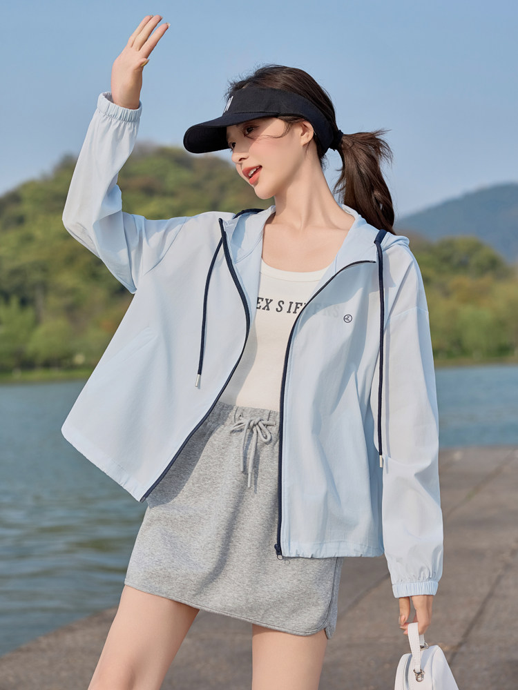 休闲连帽短款防晒衣女2025夏季新款宽松显瘦小个子轻薄透气外套,女装防晒衣,悦祺
