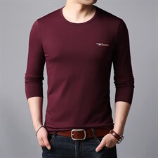 长袖棉t恤男秋季新款中年商务休闲圆领半袖polo衫HPNT9877-P60，男装T恤，电商B212（原钱塘6029）